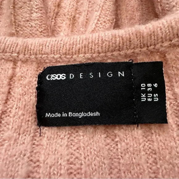ASOS DESIGN Wrap Front Sweater in Rib in Dusky Pink Size 6 - Picture 7 of 8